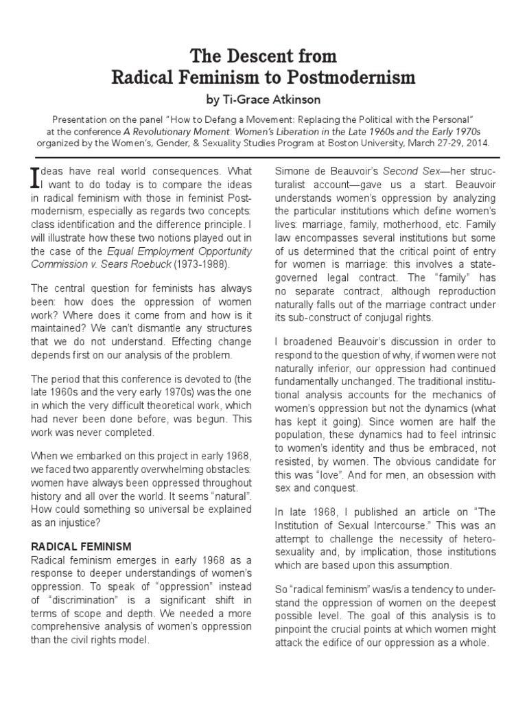 Ti Grace Atkinson - The Descent From Radical Feminism To Postmodernism ...