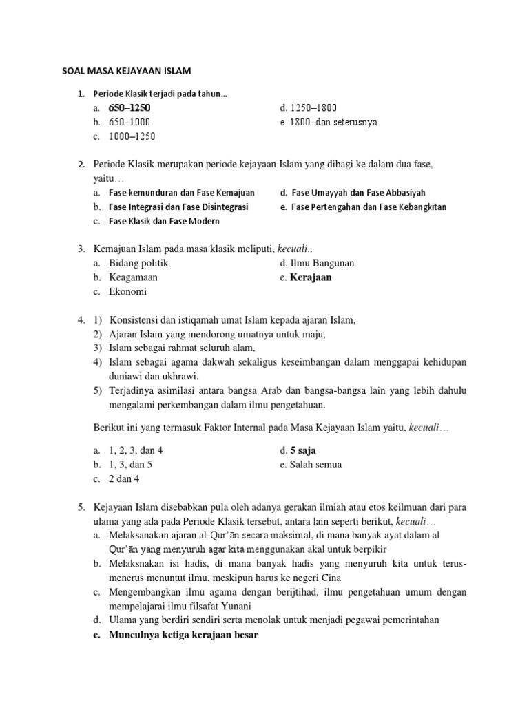 Soal Masa Kejayaan Islam