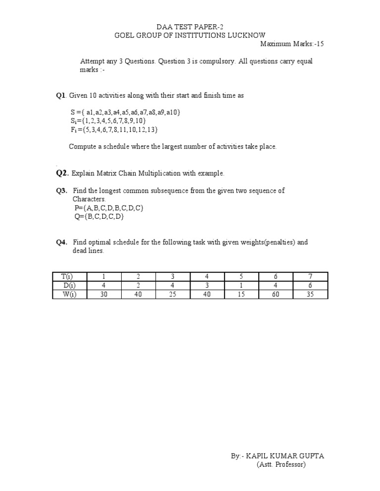 DAA Test Paper - Scheduling & Algorithms | PDF | Science & Mathematics