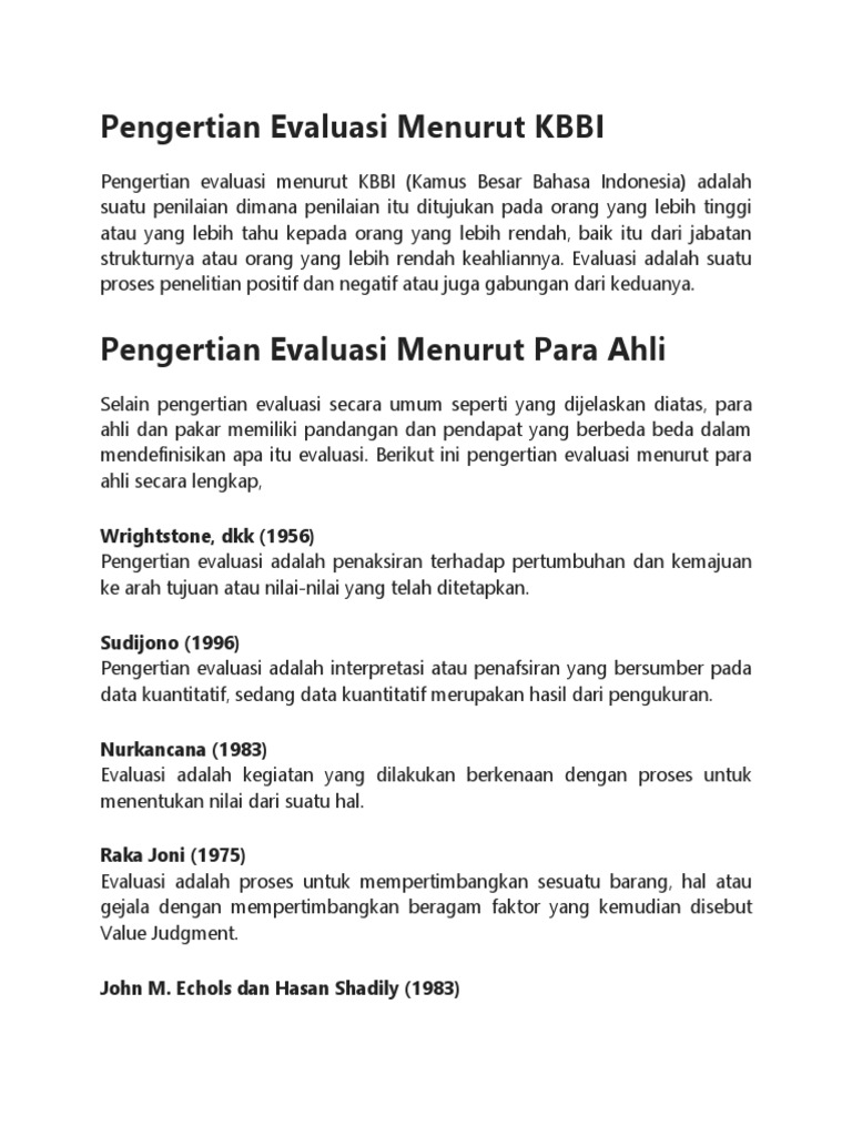Pengertian Evaluasi Menurut KBBI PDF