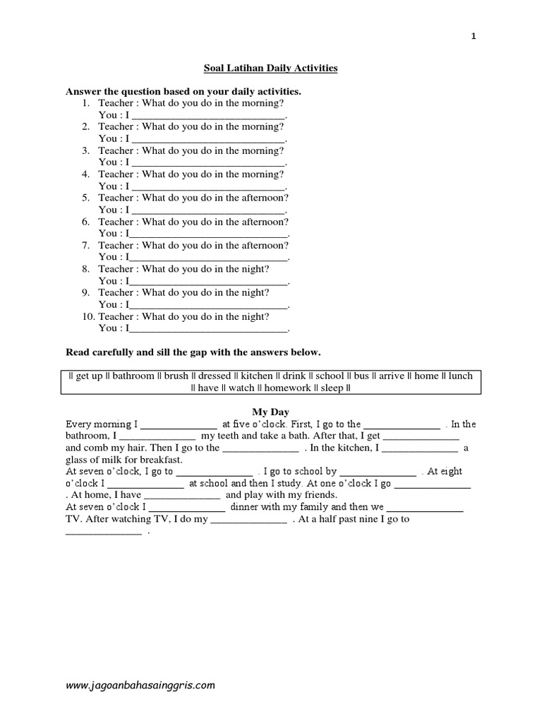 Soal Latihan Daily Activities