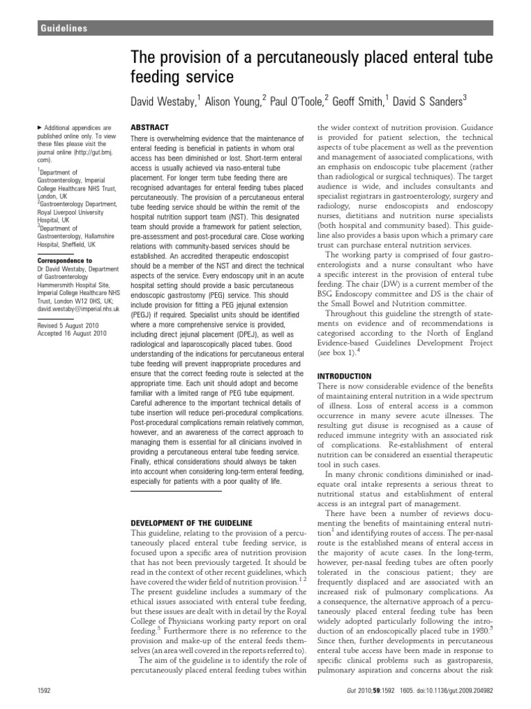 BSG Guideline On The Provision of A Percutaneously Placed Enteral Tube