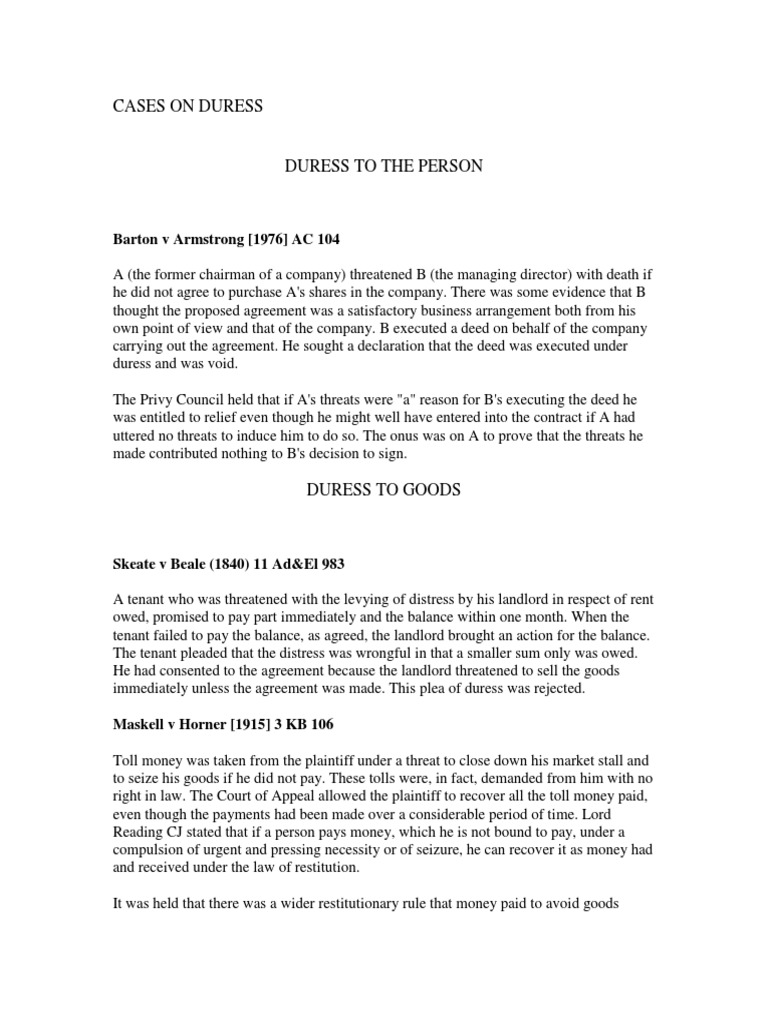 Economic Duress Cases | The Basics: economic duress – CREM