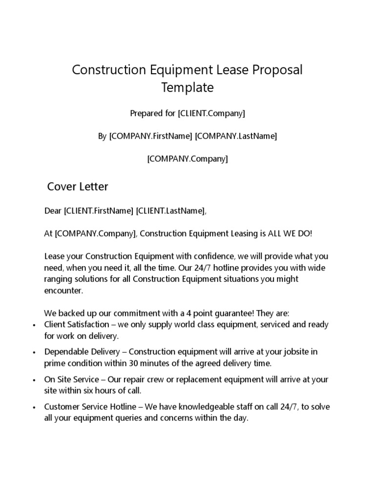 Construction Equipment Lease Proposal | PDF | Lease | Renting