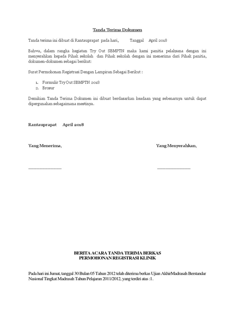 Contoh Surat Tanda Terima Dokumen Pdf