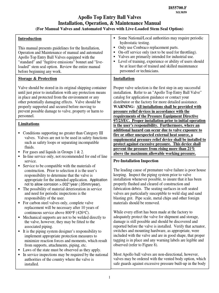 Apollo Ball Valve Installation & Maintenance Manual | PDF | Nut ...