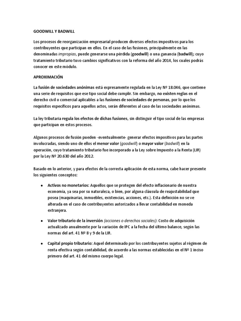 Goodwill y Badwill | PDF | Activo intangible | Impuestos