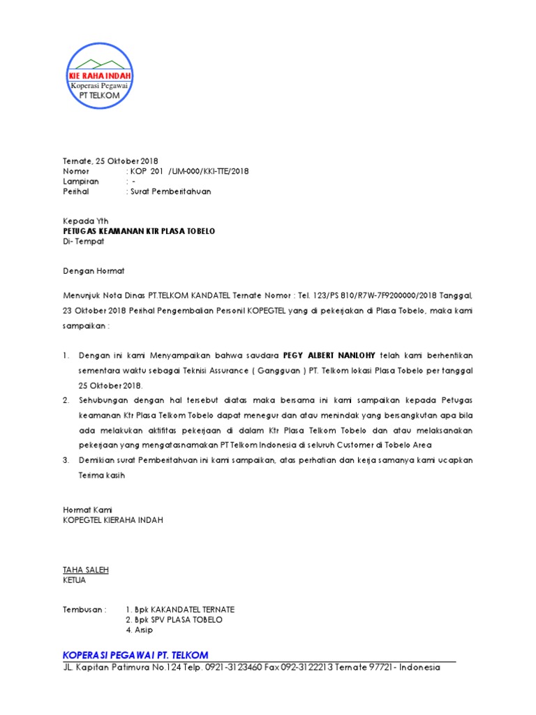 Contoh Kop Surat Pt Telkom Contoh Kop Surat