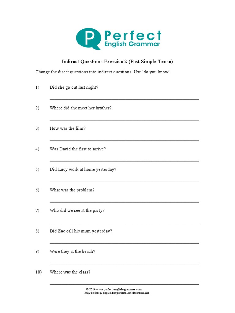 Indirect Questions Exercise 21847309256 | PDF | Grammar | Syntax