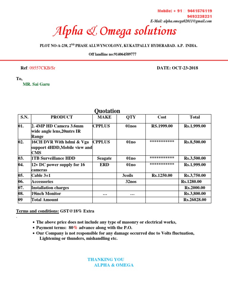 Alpha & Omega Solutions Quotation PDF