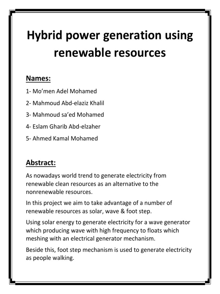 Hybrid Power Generation Using Renewable Resources | PDF | Electricity ...