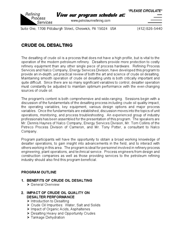 Description of Crude Oil Desalting 103009 Oil Refinery Petroleum