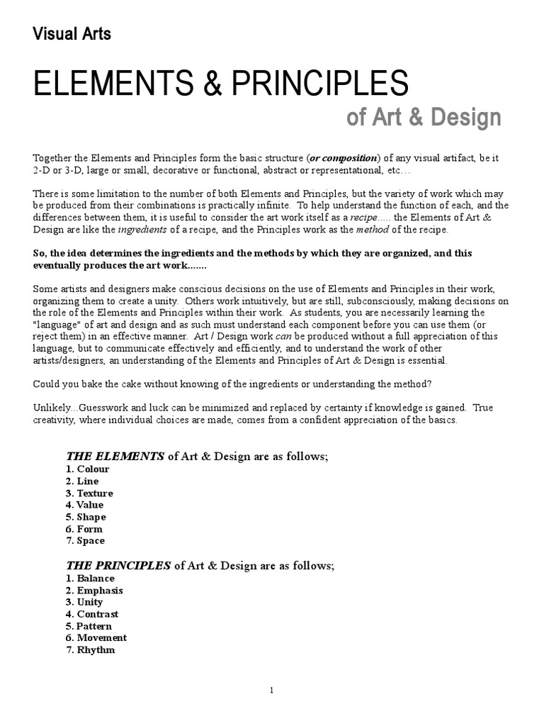 Elements and Principles of Art Design PDF Composition (Visual Arts