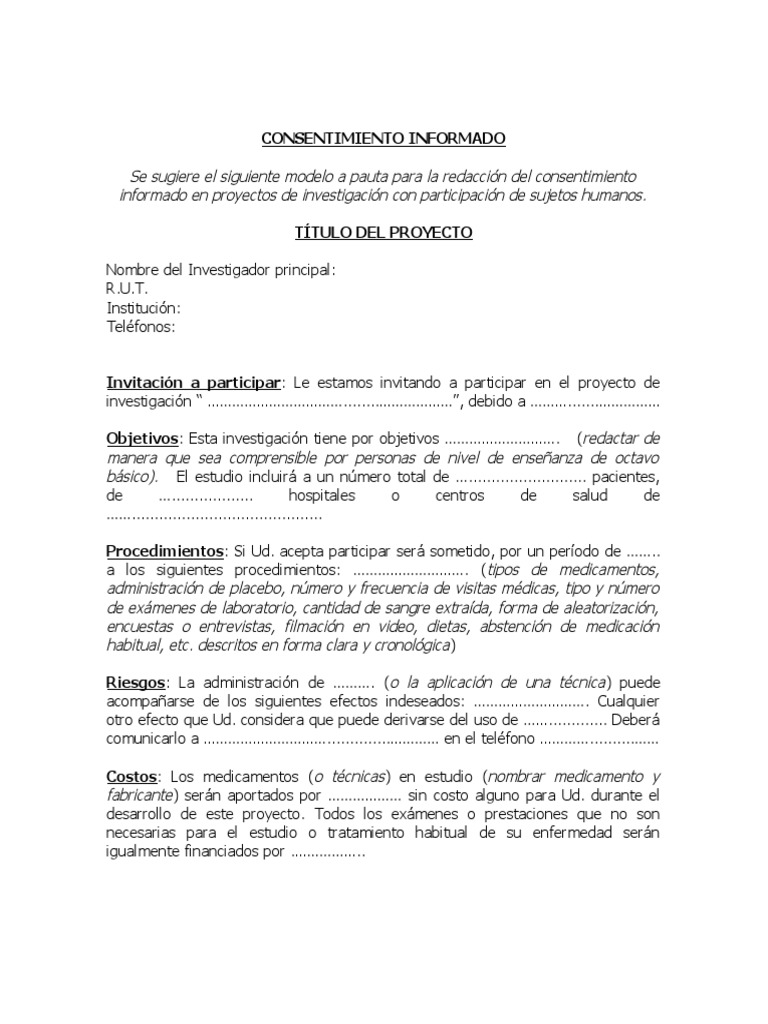 Nuevo Formato Consentimiento Informado PDF Consentimiento informado Medicina