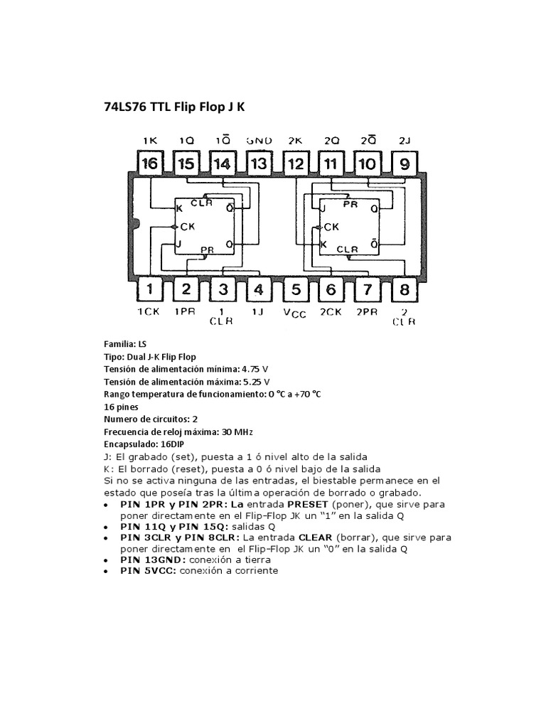 Flip Flop JK 74LS76: Especificaciones y Pines | PDF | Métodos y ...