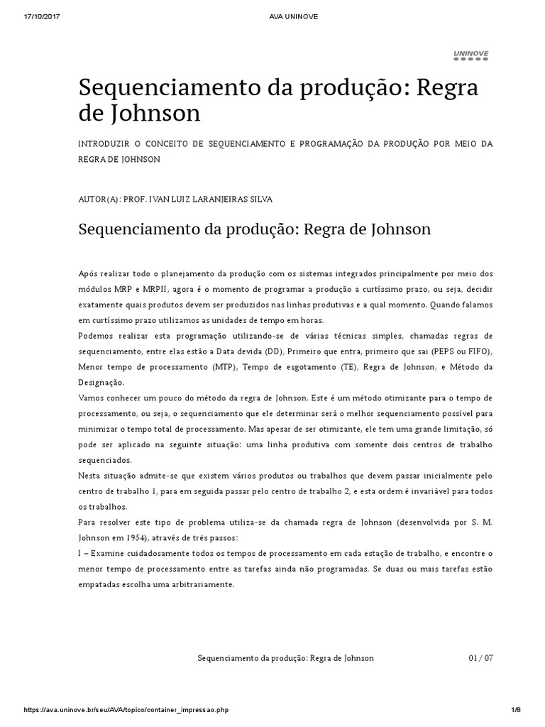 Sequenciamento Da Produçao - Regra de Johnson | Download grátis PDF ...