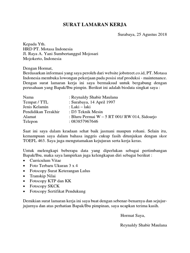 Download 67+ Contoh Surat Surat Lamaran Kerja Jobstreet Terbaru Gratis