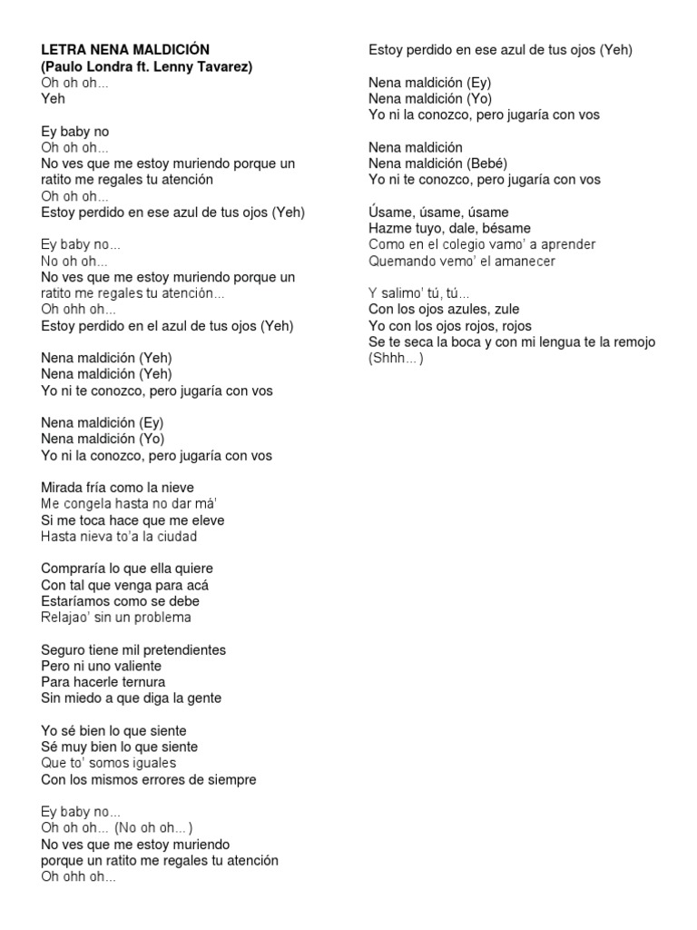 Letra Nena Maldición PDF