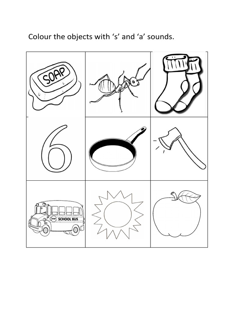 Color Objects with 'S' and 'A' Sounds | PDF