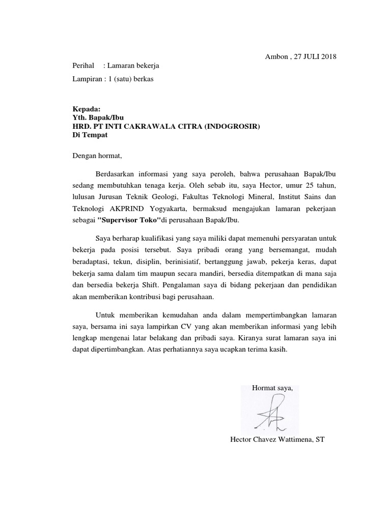 12++ Contoh Surat Lamaran Kerja Indogrosir - Kumpulan Contoh Gambar