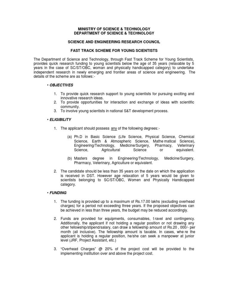 Fast Track Scheme for Young Scientists | PDF | Doctor Of Philosophy ...