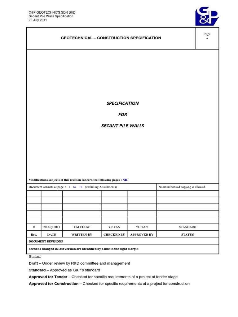 Secant Pile Walls Specification PDF | PDF | Deep Foundation | Concrete
