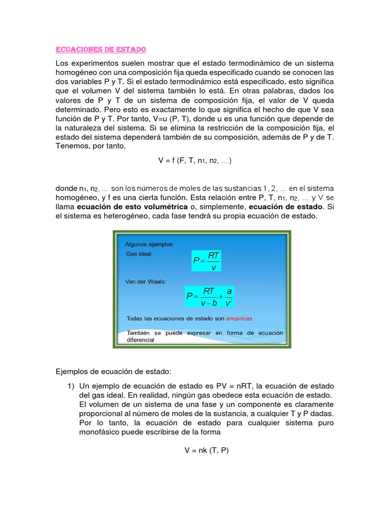 Ecuaciones de Estado | PDF | Gases | Mole (Unidad)