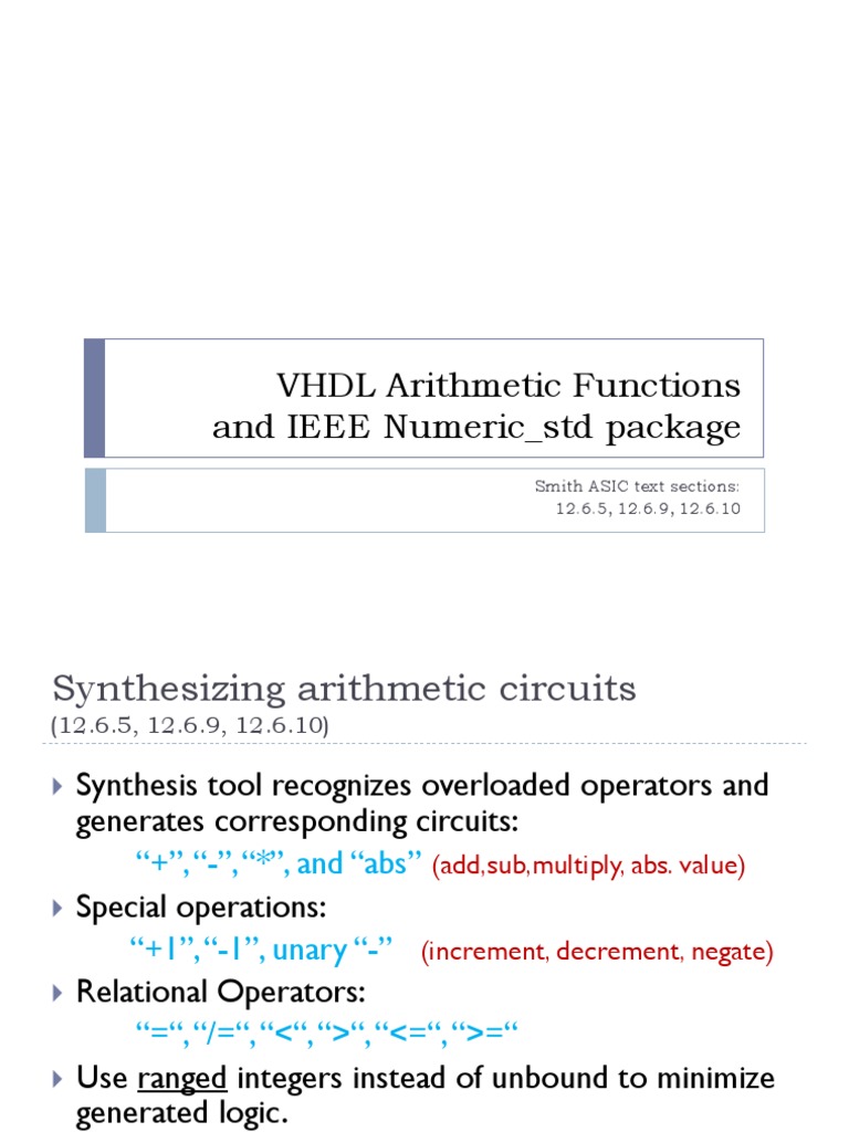 VHDL Arithmetic with IEEE Numeric_std | PDF | Data Type | Array Data Type