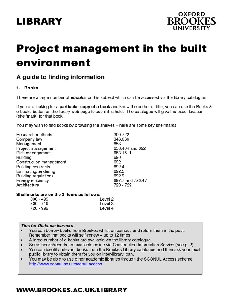 Project Management in The Built Environment: Library | PDF | Libraries ...