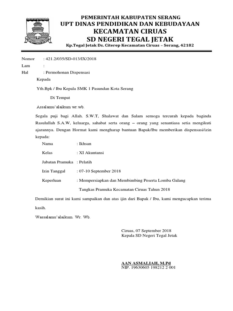 Surat Dispensasi Pelatih PDF