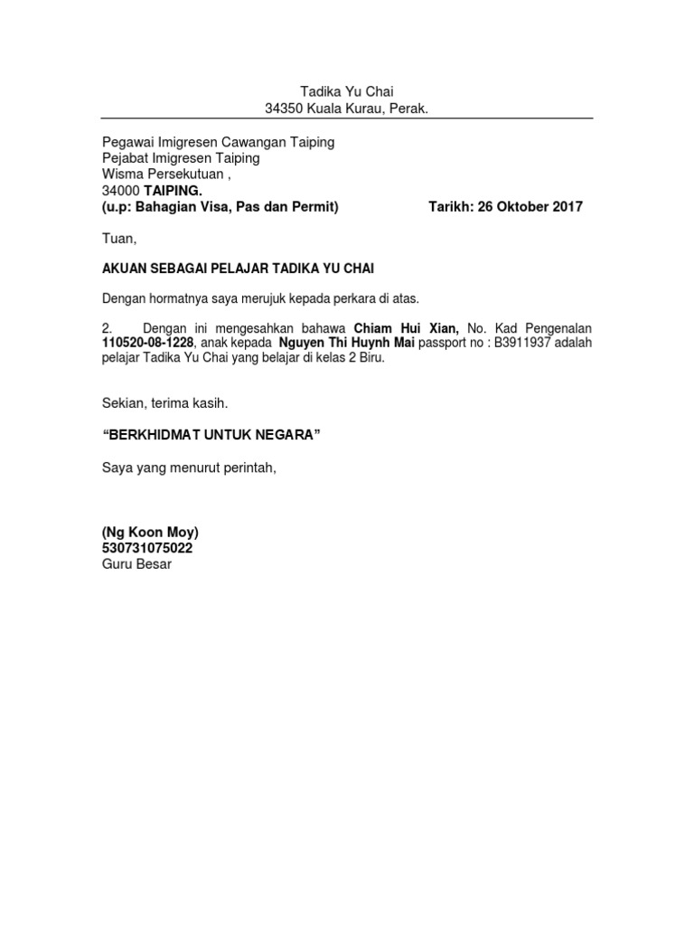 Surat Pengesahan Murid Tadika Pdf