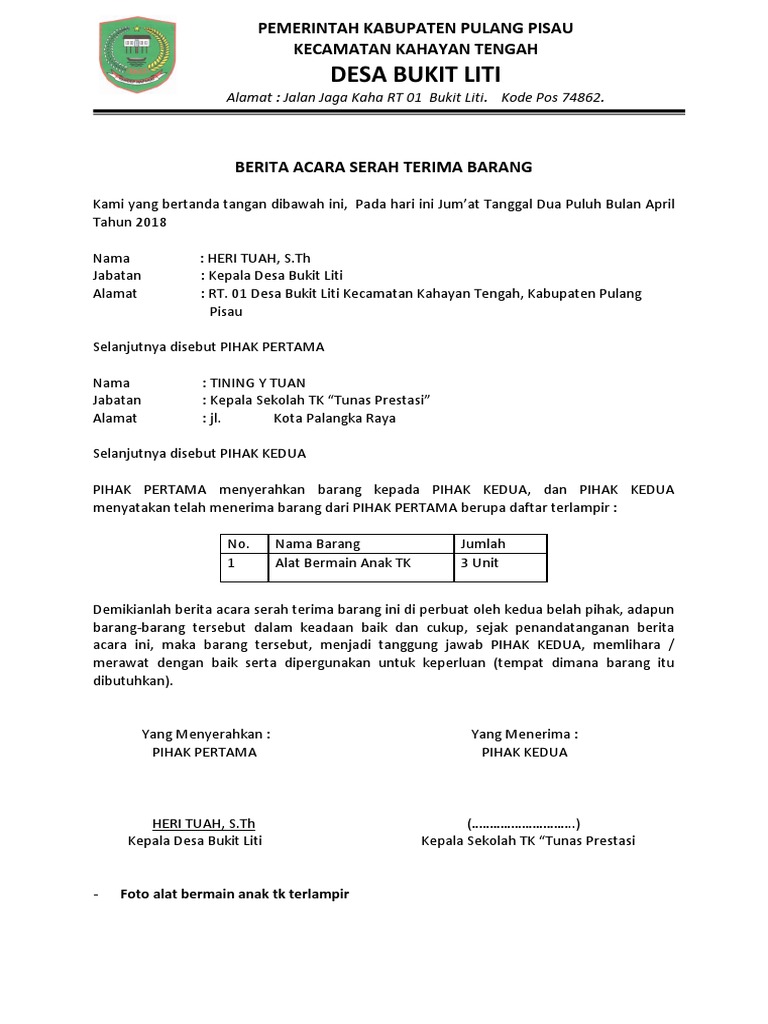Contoh Berita Acara Serah Terima Alat Contoh Surat Arsip Surat