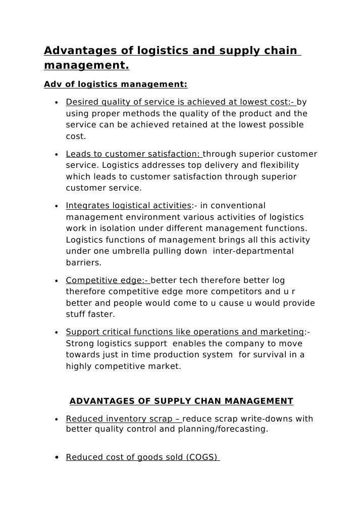 Advantages of Logistics and Supply Chain Management | PDF | Supply ...