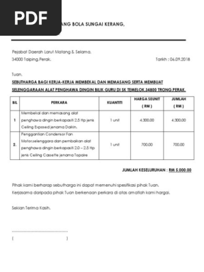 Penghawa Dingin Sebut Harga Contoh Quotation Aircond