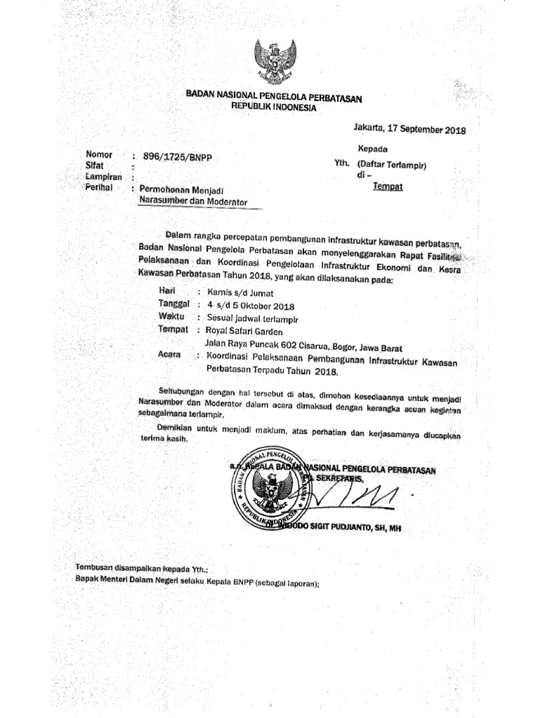 Surat Undangan Narasumber Rapat Tanggal 4 - 5 Spetember 2018 | PDF
