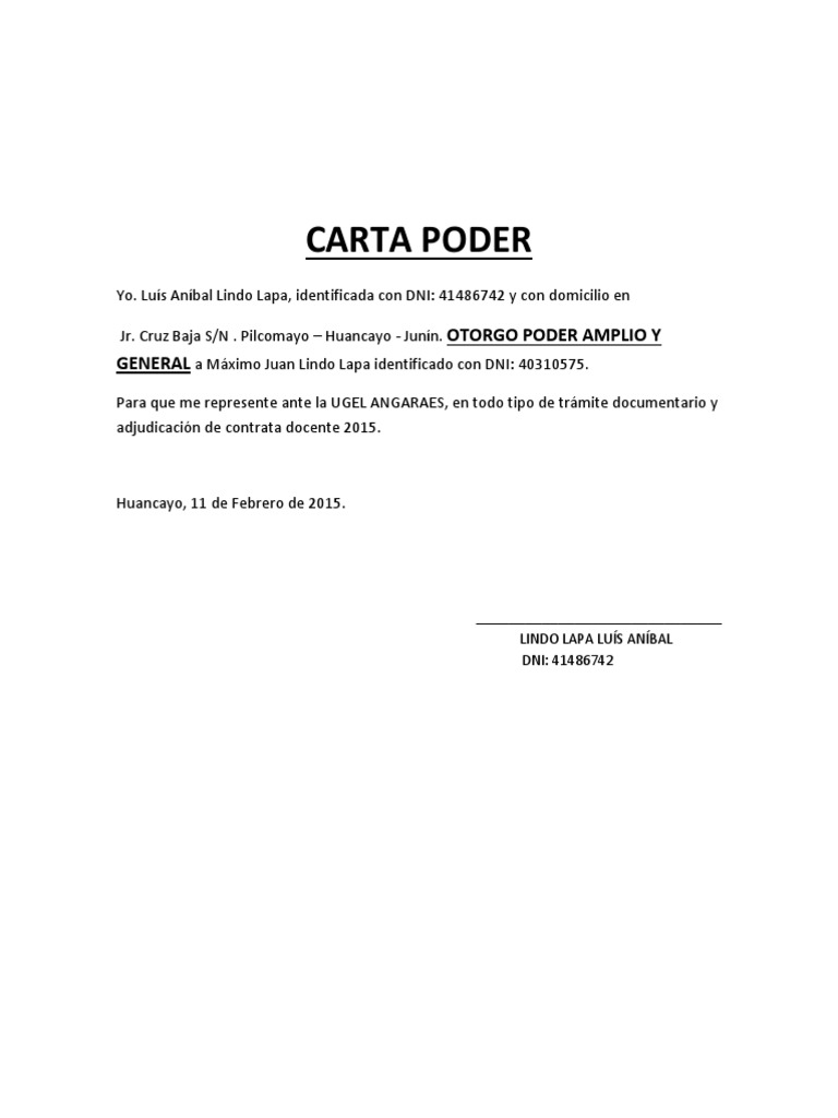 Modelo De Carta Poder Simple Para Realizar Tramites Chile Noticias Modelo