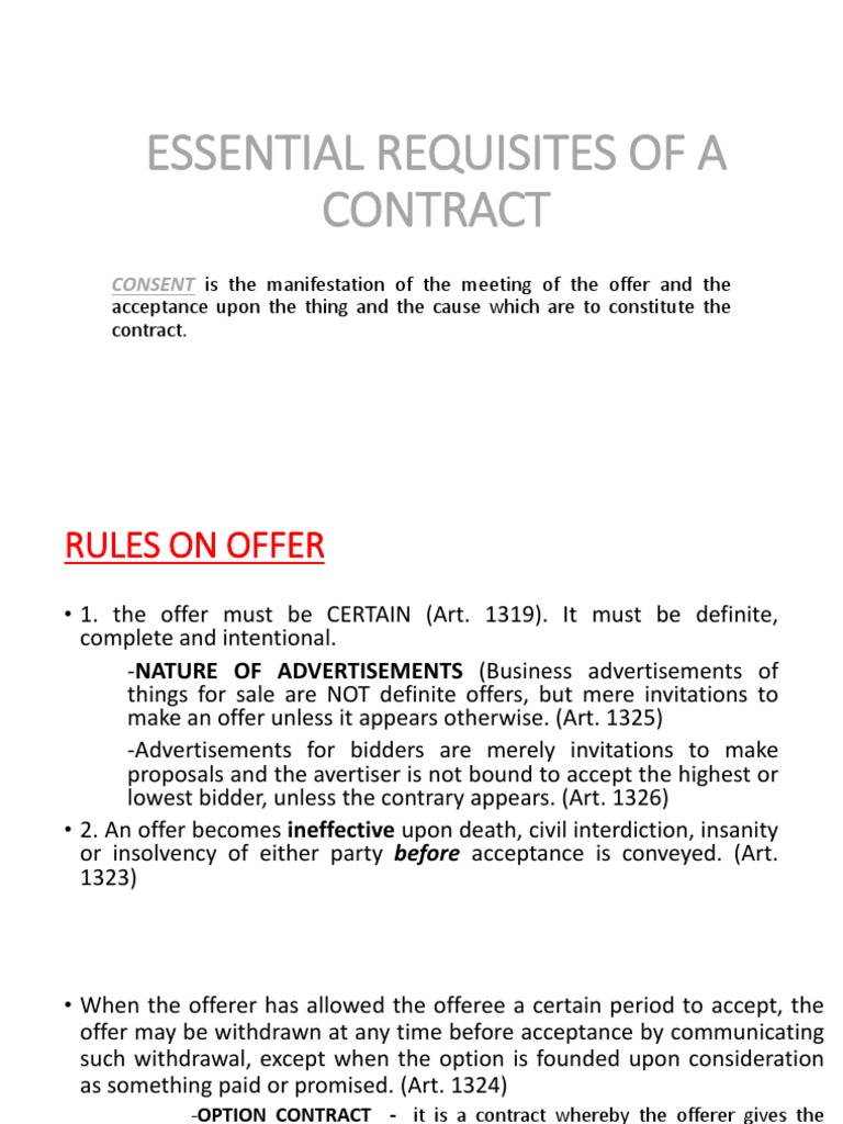 Key Elements of a Contract Explained | PDF | Annulment | Private Law