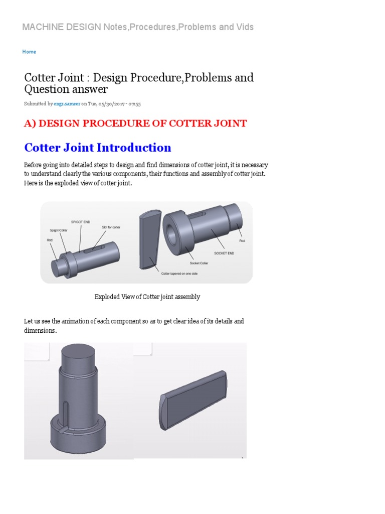 Cotter Joint _ Design Procedure,Problems & Question Answer Stress (Mechanics) Ultimate