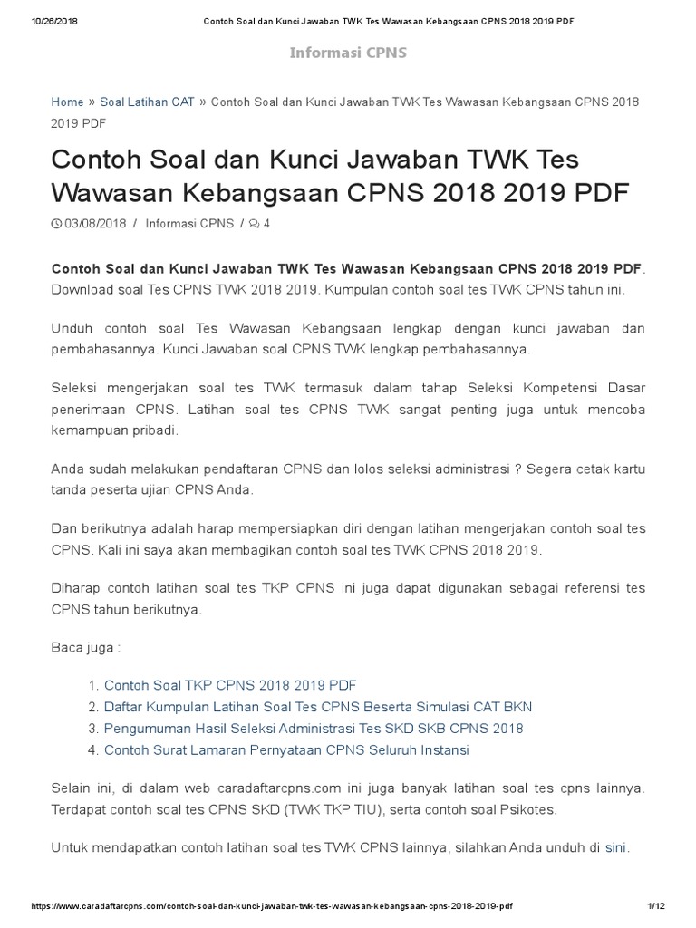 Soal Cpns Bkn 2018 Dan Kunci Jawaban Pdf - 42+ Soal Cpns Bkn 2018 Dan Kunci Jawaban Pdf Terbaru