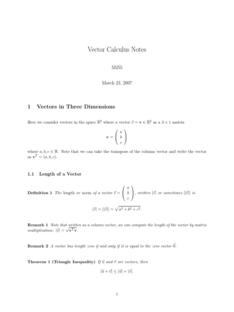 Vector Calculus Notes: 1 Vectors in Three Dimensions | PDF | Maxima And ...
