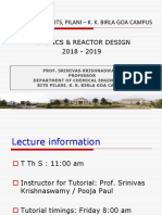 Bits, Pilani - K. K. Birla Goa Campus Kinetics & Reactor Design 2018 - 2019