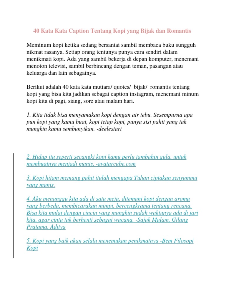 40 Kata Kata Caption Tentang Kopi Yang Bijak Dan Romantisdocx 40 Kata Kata Caption Tentang Kopi Yang Bijak Dan Romantisdocx