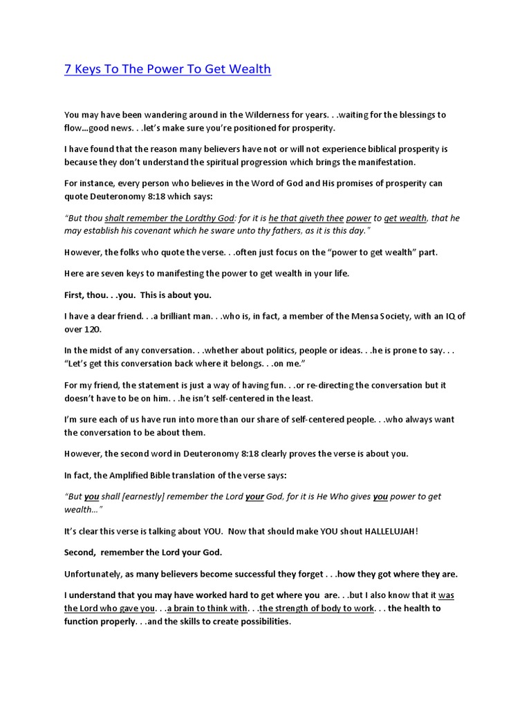 7 Keys to Biblical Wealth Power | PDF | Covenant (Biblical) | God The ...