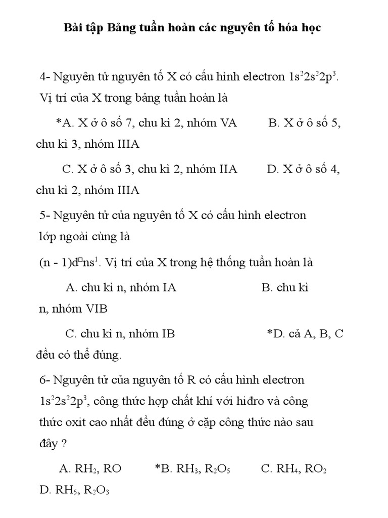 123doc Bai Tap Trac Nghiem Mon Hoa Hoc Lop 10 Chuong 2 Bang Tuan Hoan Cac Nguyen To Hoa Hoc