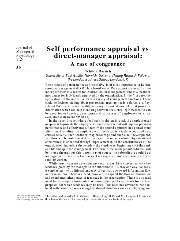 Self Performance Appraisal Vs Direct-Manager Appraisal:: A Case of ...