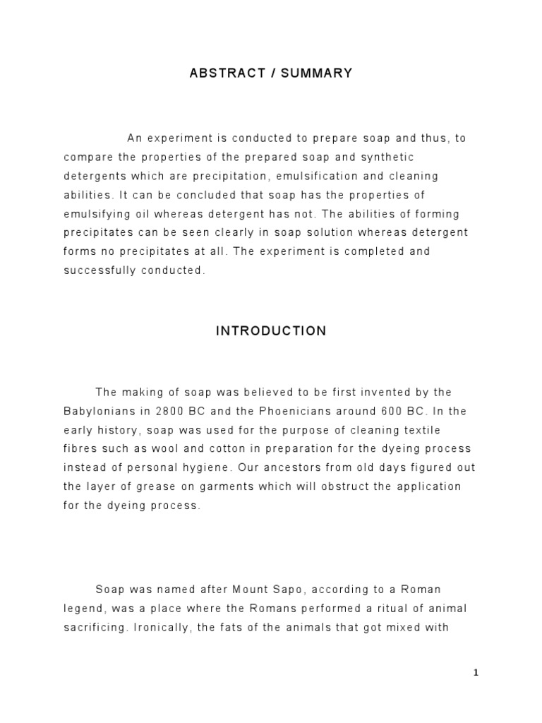 Soap and Detergent Experiment PDF Soap Chemical Polarity