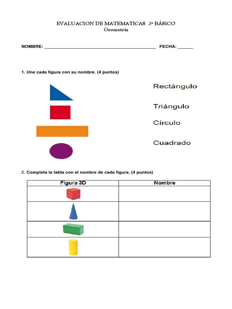 Evaluacion De Matematica Figuras Y Cuerpos Geometricos
