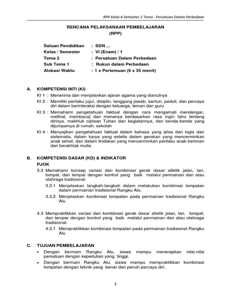 Rpp Kelas 3 Tema Permainan Tradisional - Berbagai Permainan - Rpp Kelas 3 Tema Permainan Tradisional