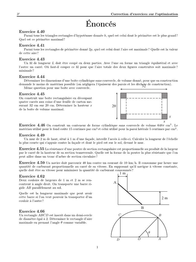 Exercices Corrigés Aires Et Volumes : 3ème Pdf Exercices D'optimisation | PDF | Zone | Géométrie