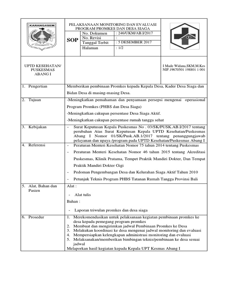 Sop Pelaksanaan Monitoring